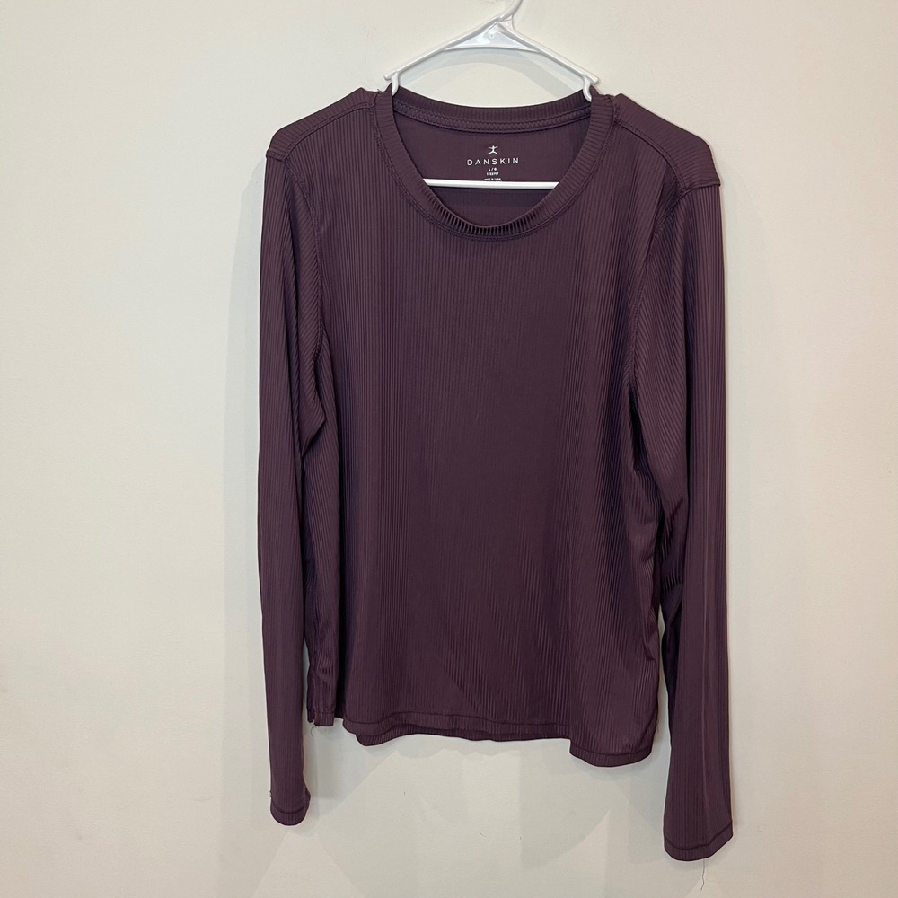 Danskin Womens Long Sleeve Ribbed Active Top Plum Purple Thumbholes 1722717 L
